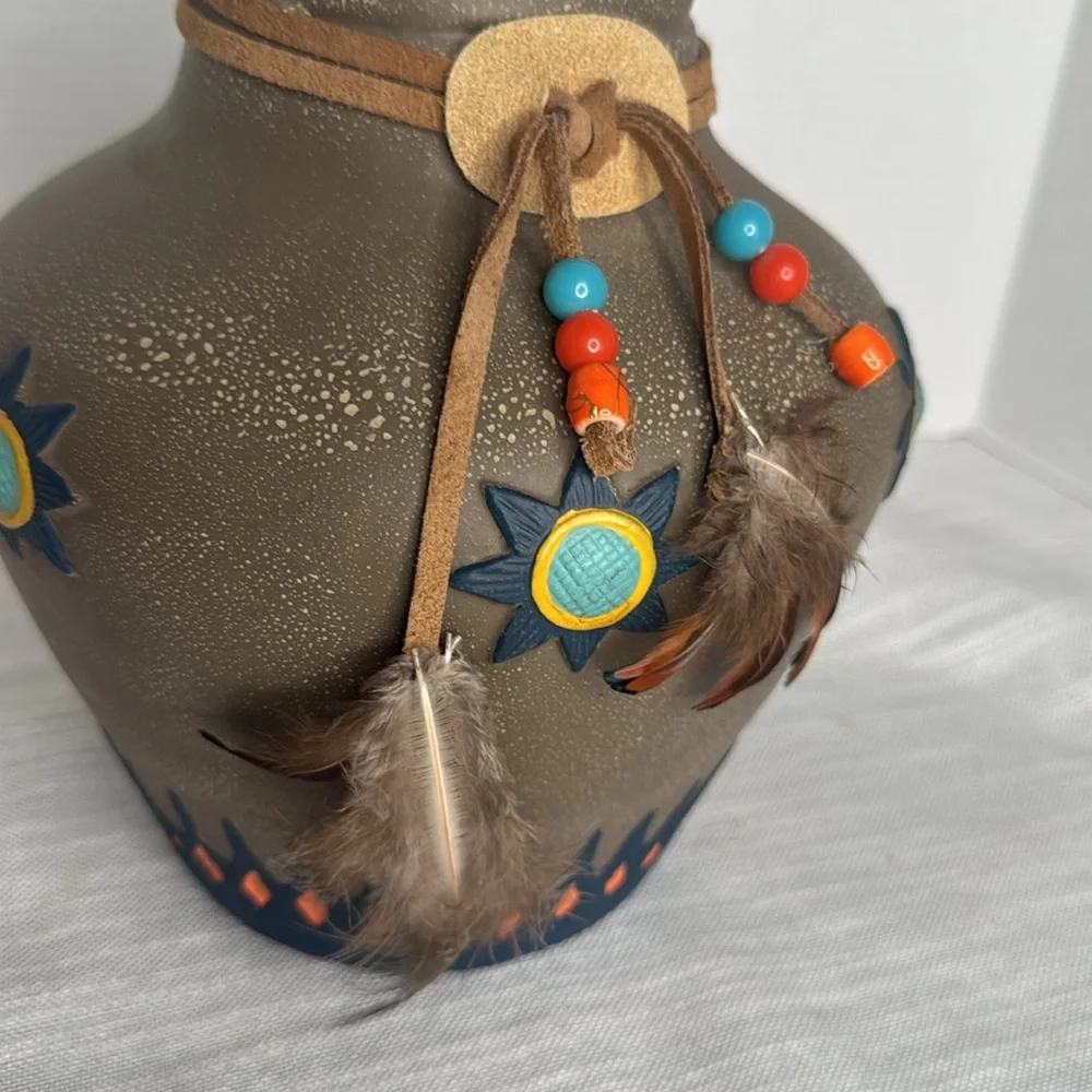 Southwestern Native American candle votive holder Pottery Hand Painted